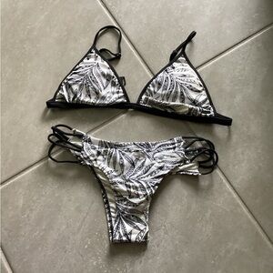 Volcom Black and White Leaf Print Bikini Set
